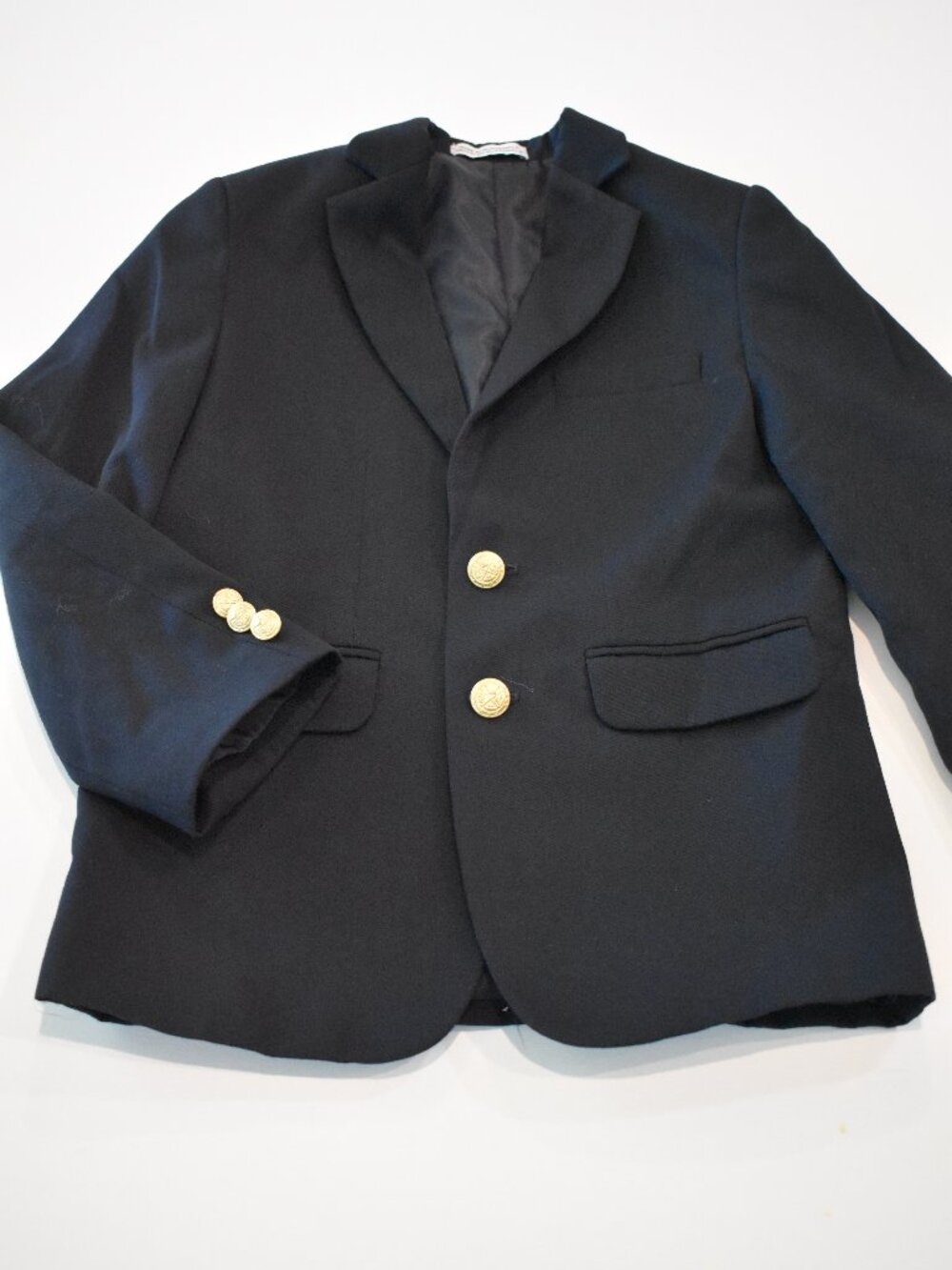 IZOD Navy Wool Blend Blazer Gold Crest Buttons Boys Size 8 Regular Dress Jacket